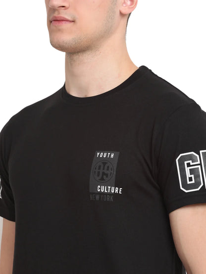 Men Black Typography Printed Slim Fit T-shirt