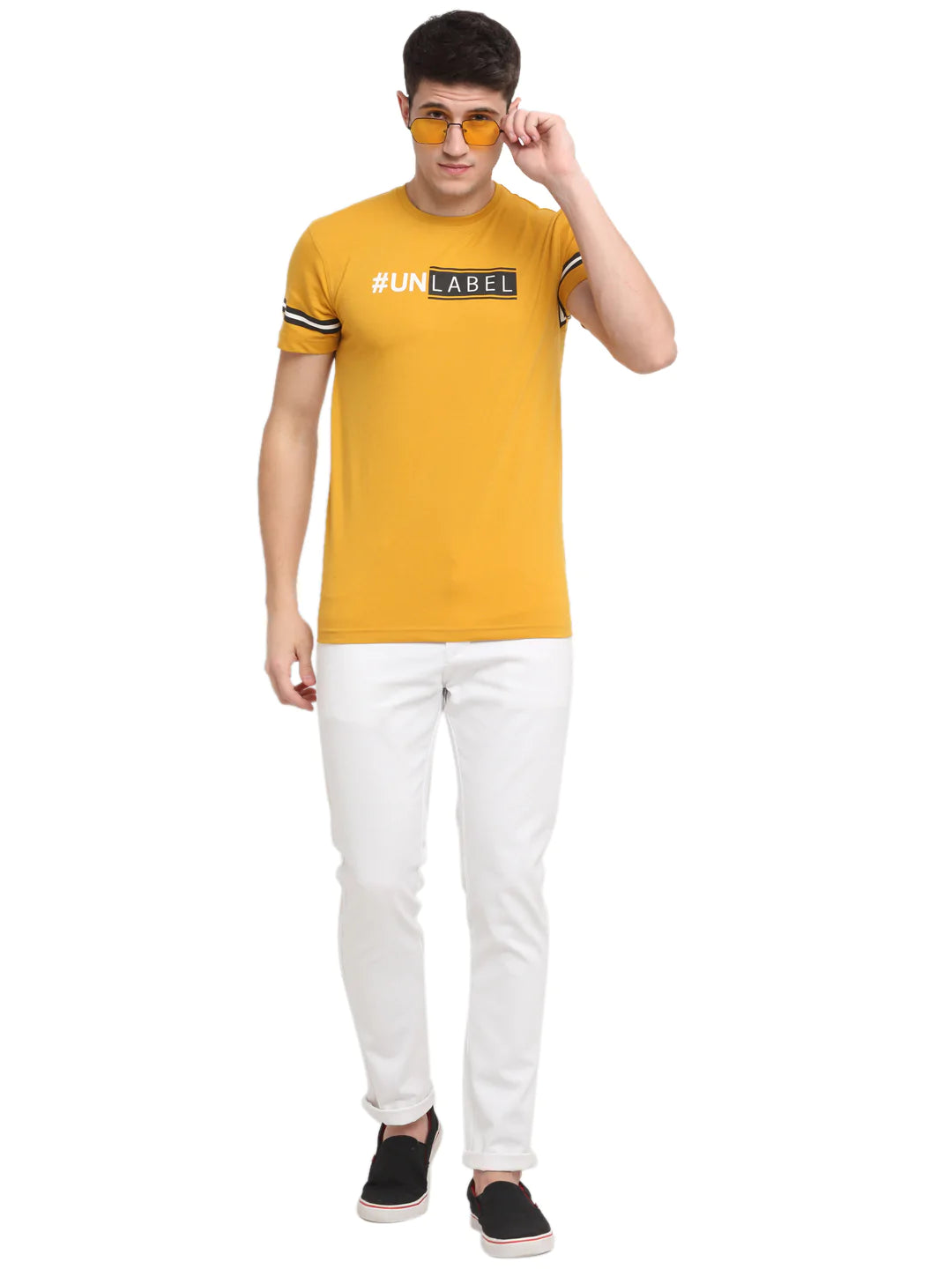 Men Mustard Yellow Graphic Printed Slim Fit T-shirt