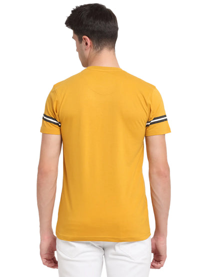 Men Mustard Yellow Graphic Printed Slim Fit T-shirt