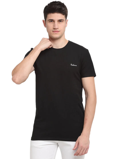 Men Black Solid Round Neck T-shirt