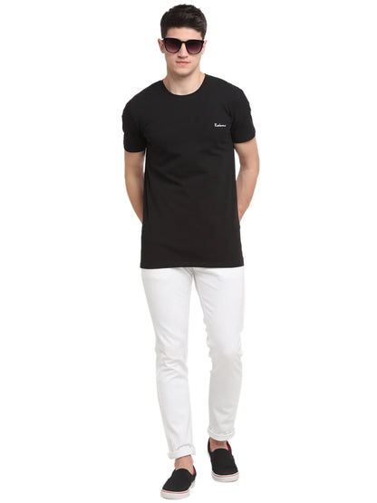 Men Black Solid Round Neck T-shirt
