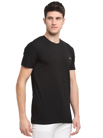 Men Black Solid Round Neck T-shirt