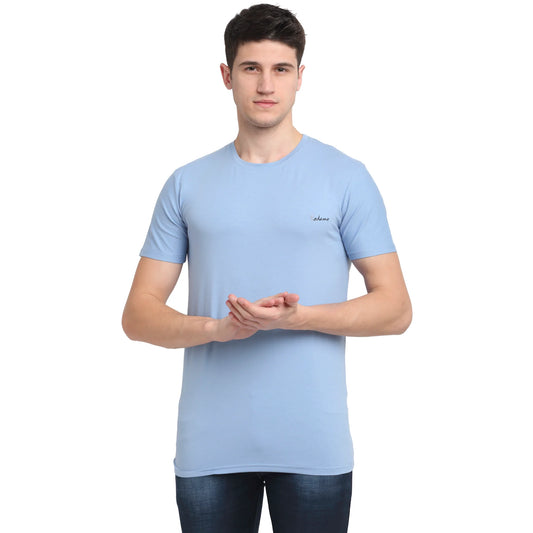 Men Blue Solid Round Neck T-shirt