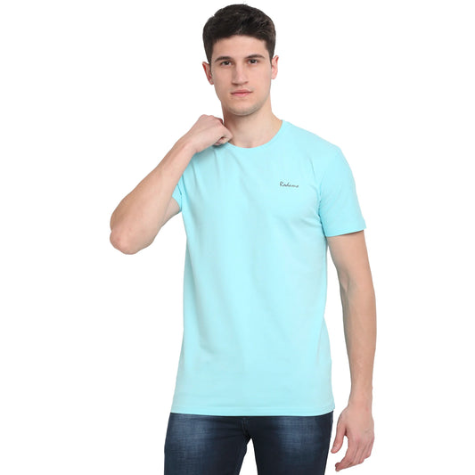 Men Blue Solid Round Neck T-shirt