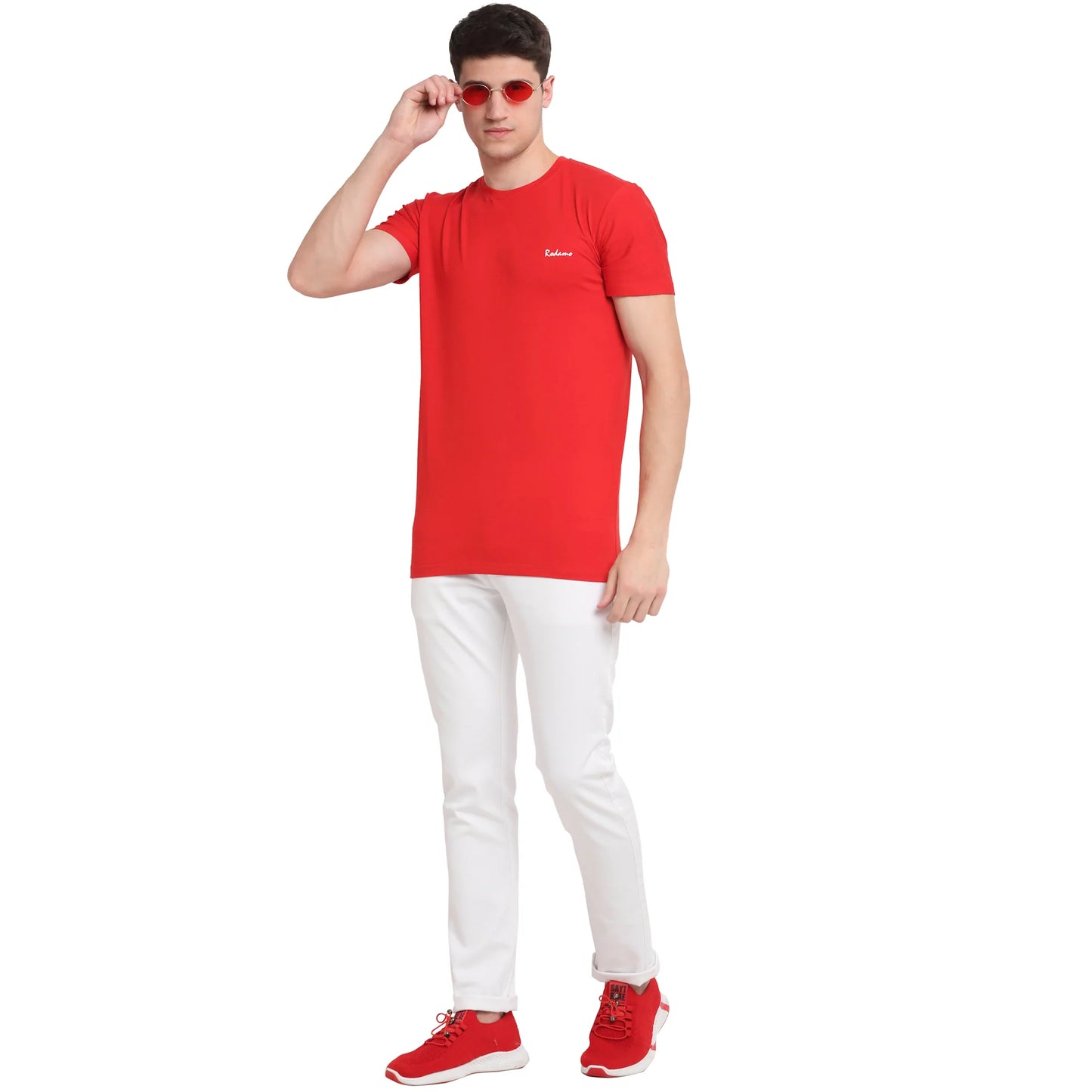 Men Red Solid Slim Fit T-shirt