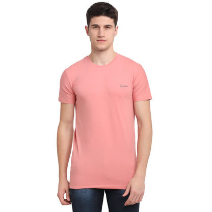 Men Peach-Coloured Brand Logo Printed Slim Fit T-shirt