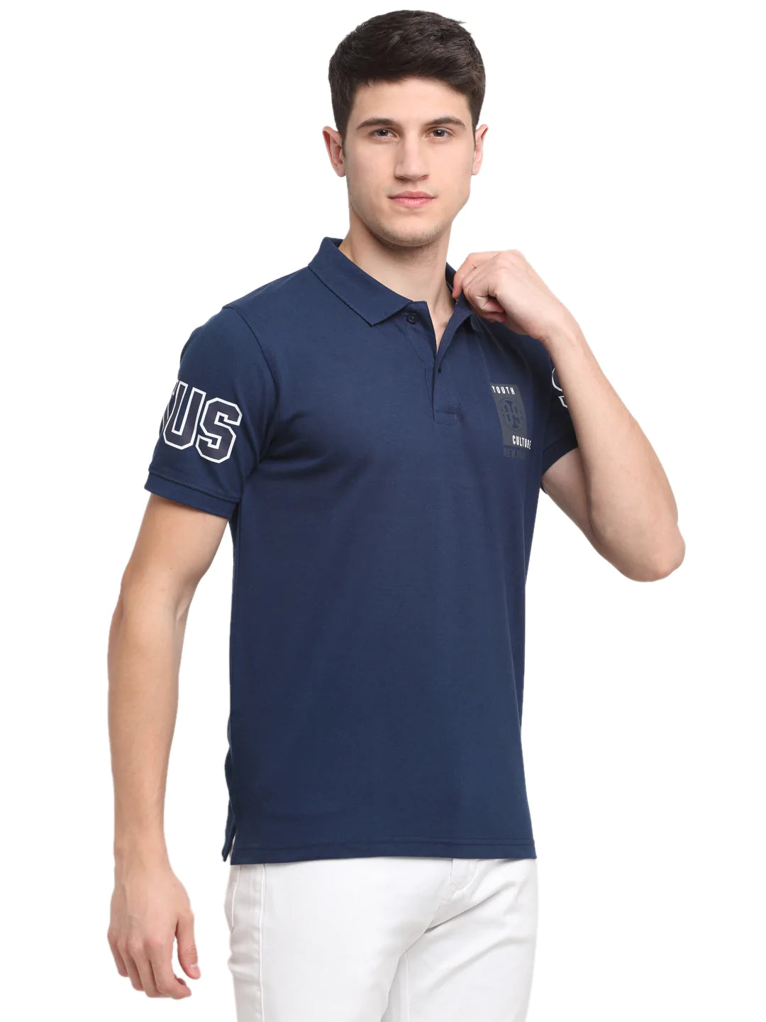 Men Navy Blue Solid Polo Collar T-shirt