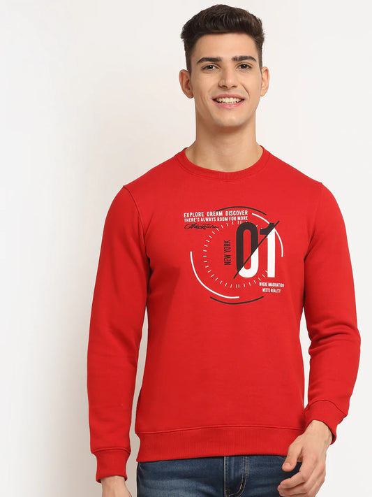 Men Red Printed Sweatshirt