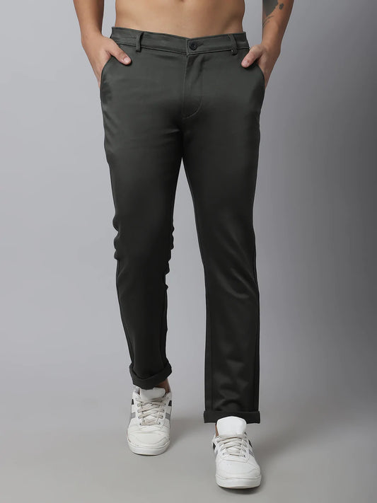 Men Green Slim Fit Regular Cotton Trouser