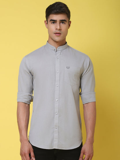 Band Collar Slim Fit Linen Shirt