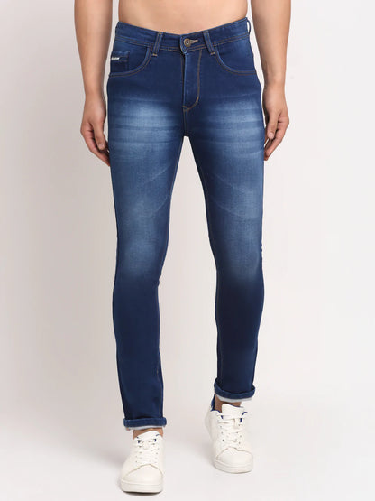 Men Blue Slim Fit Heavy Fade Stretchable Cropped Jeans
