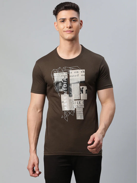 Men Olive Green Printed Slim Fit T-shirt