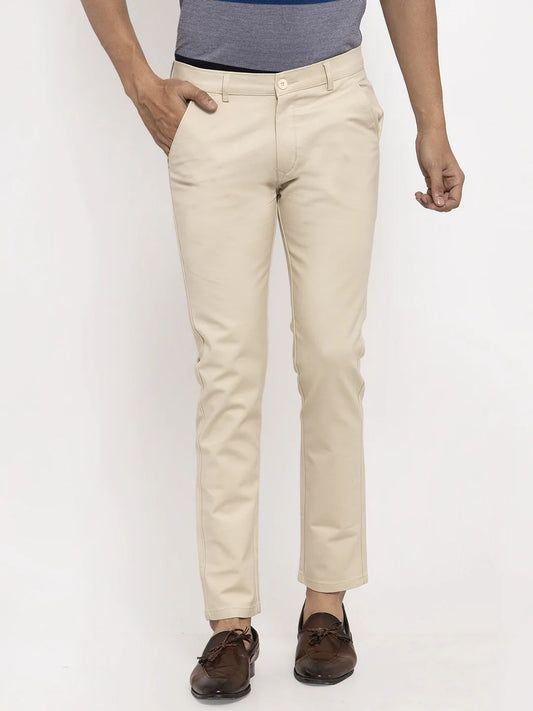 Men Khaki Slim Fit Chinos Trousers