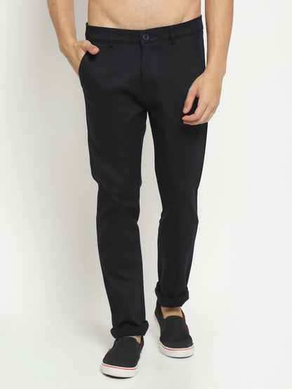 Men Navy Blue Regular Fit Chinos Trousers