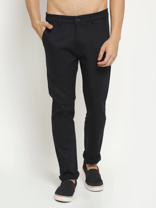 Men Navy Blue Regular Fit Chinos Trousers