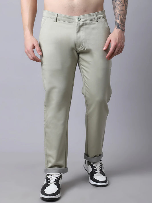 Men Olive Green Slim Fit Solid Chinos Trousers