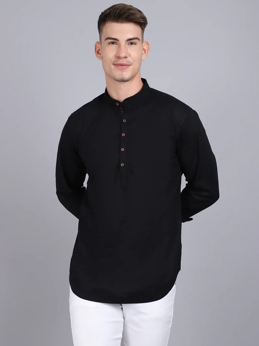 Men Black Solid Slim Fit Straight Kurti