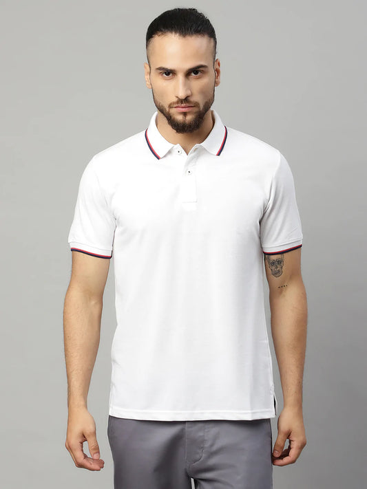 Men White Polo Collar T-shirt