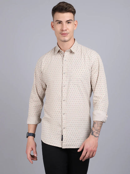 Men Beige Slim Fit Printed Casual Shirt