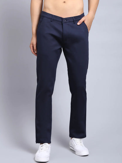 Men Navy Blue Slim Fit Chinos Trousers