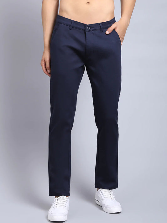 Men Navy Blue Slim Fit Chinos Trousers