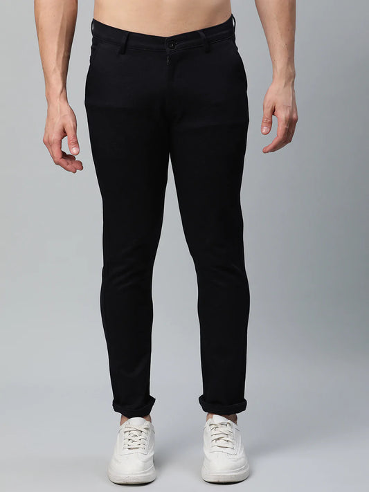 Men Navy Blue Slim Fit Trousers