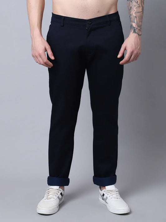Men Navy Blue Slim Fit Trousers