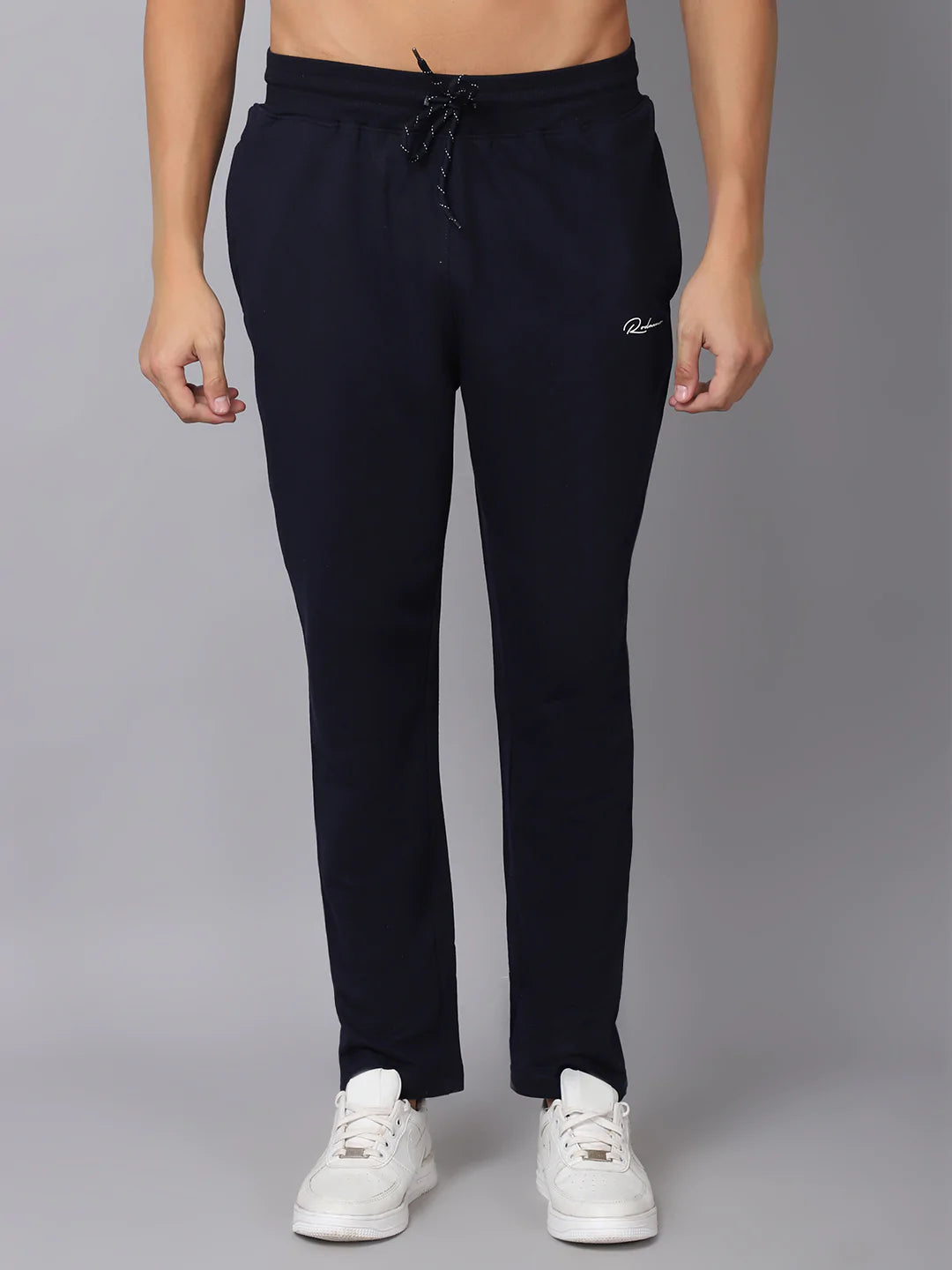 Men Navy Blue Solid Slim Fit Track Pants