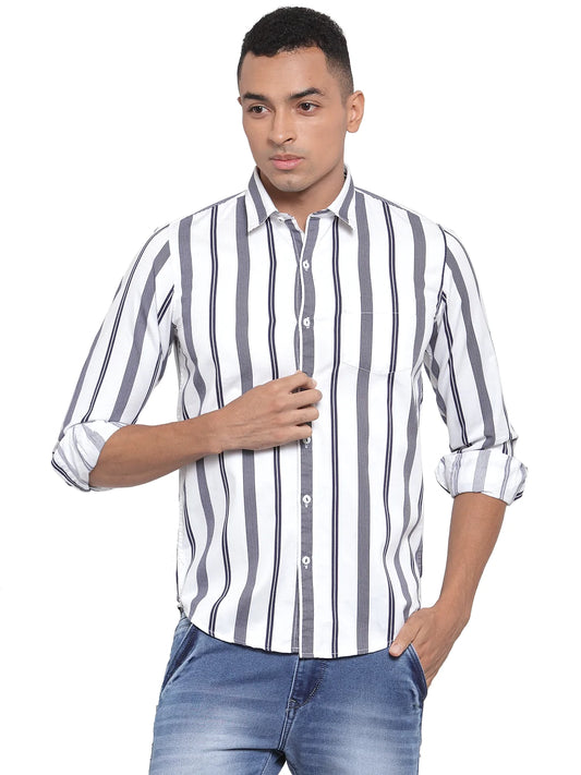 Men Navy Blue Slim Fit Striped Shirts