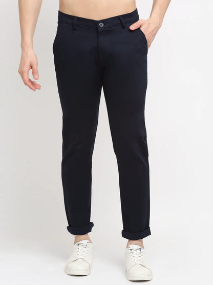 Men Navy Blue Slim Fit Chinos Trousers