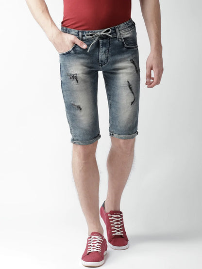 Men Blue Washed Slim Fit Denim Shorts