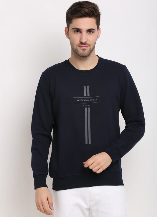 Men Navy Blue Printed Sweatshirt