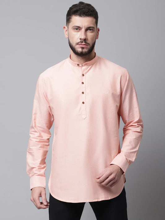 Men Orange Cotton Kurta