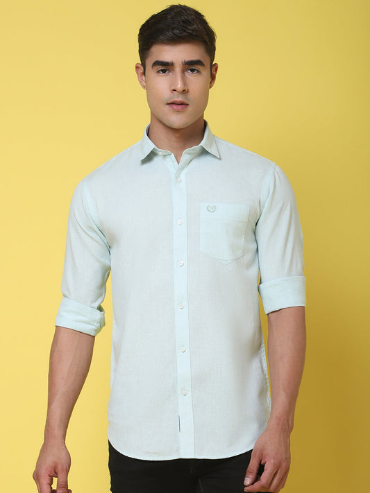 Spread Collar Slim Fit Linen Shirt