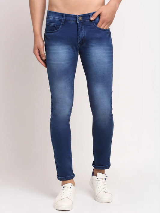 Men Blue Slim Fit Heavy Fade Stretchable Cropped Jeans