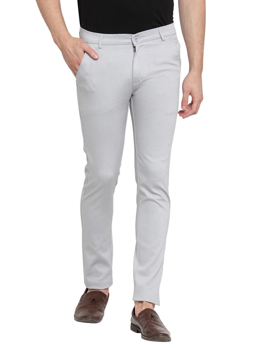 Men Grey Slim Fit Solid Regular Trousers