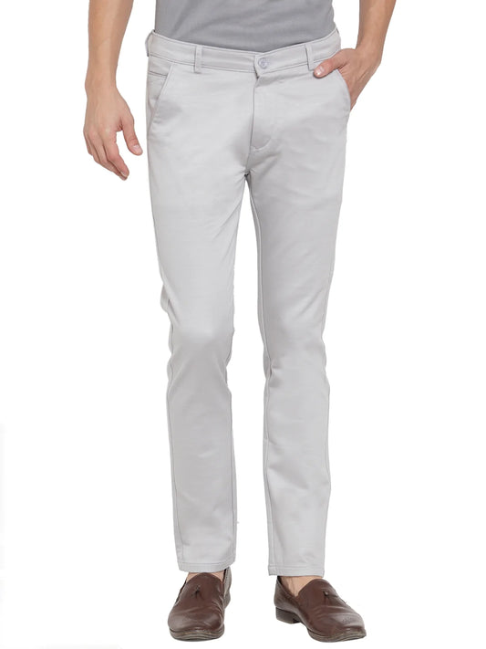 Men Grey Slim Fit Solid Regular Trousers