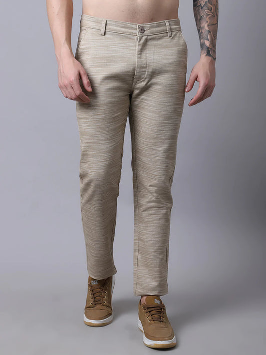 Men Khaki Slim Fit Solid Trousers