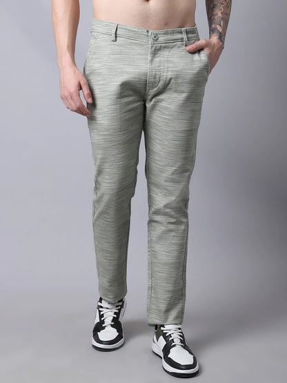 Men Olive Green Slim Fit Solid Trousers