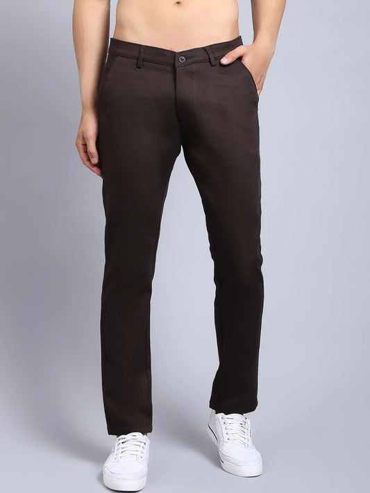 Men Brown Slim Fit Cotton Trousers