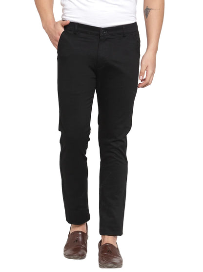 Men Black Slim Fit Solid Regular Trousers