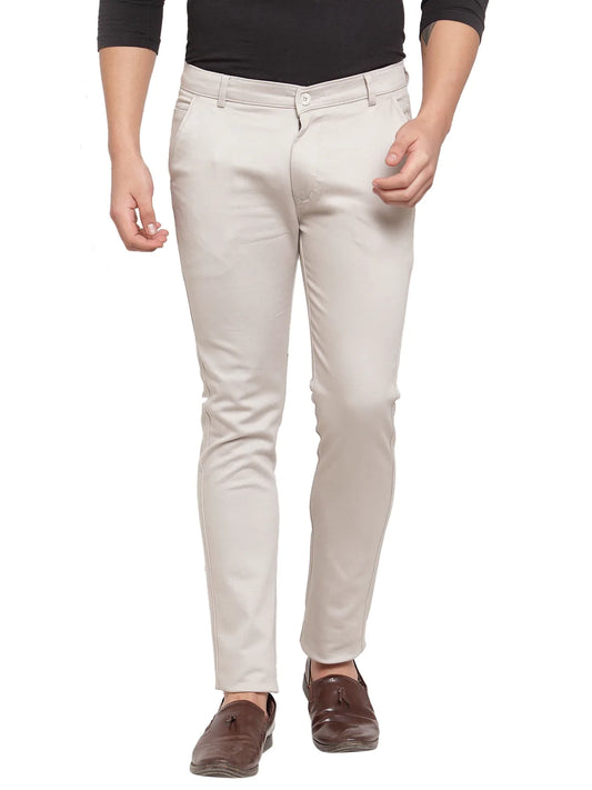 Men Grey Slim Fit Solid Regular Trousers