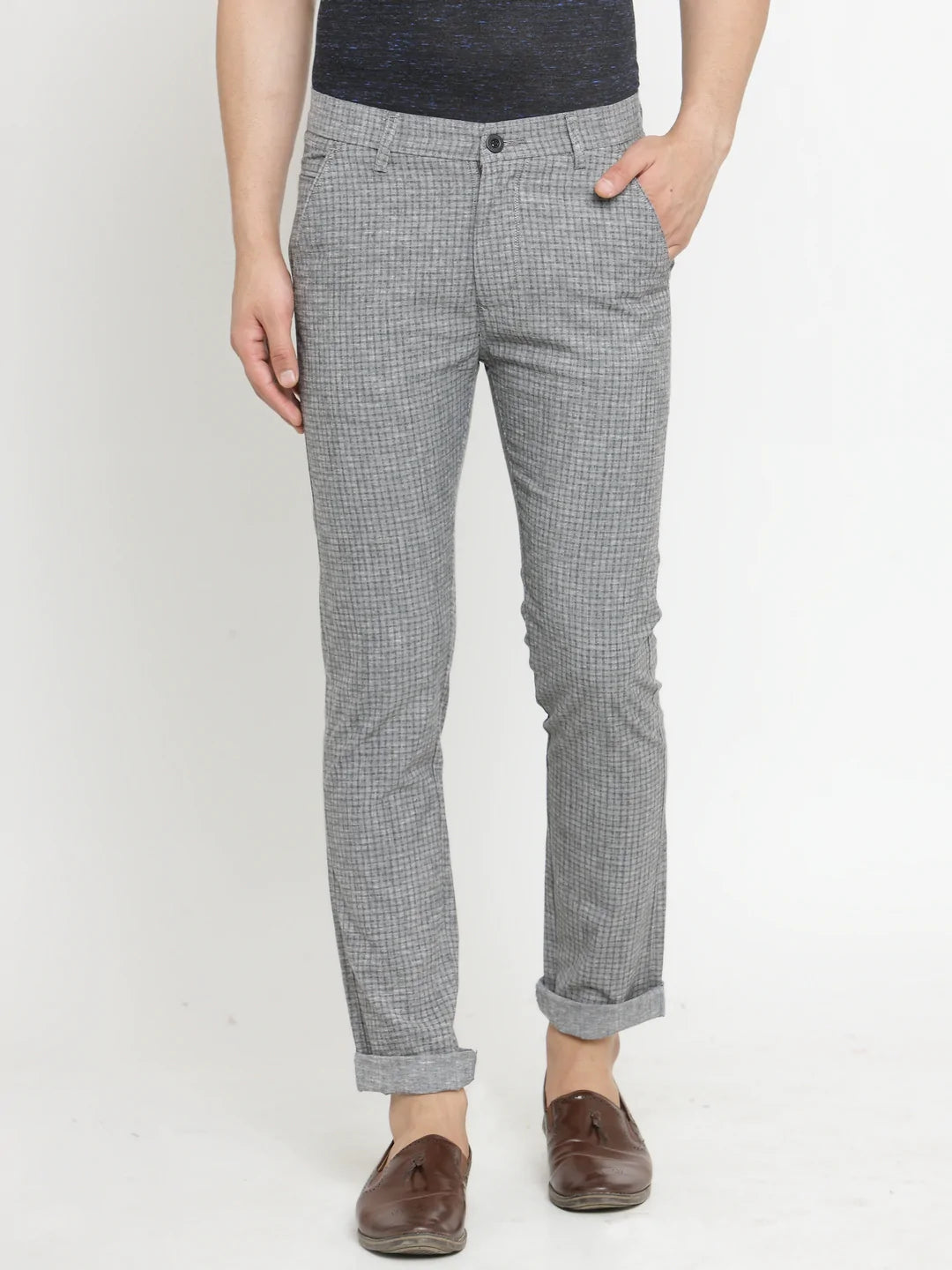 Men Grey Slim Fit Trousers