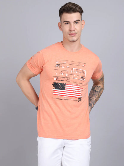 Men Orange Typography Printed Slim Fit T-shirt
