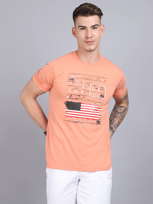 Men Orange Typography Printed Slim Fit T-shirt