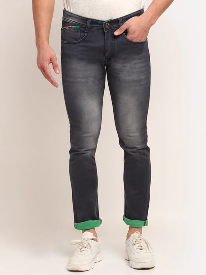 Men Grey Slim Fit Slash Knee Heavy Fade Stretchable Jeans