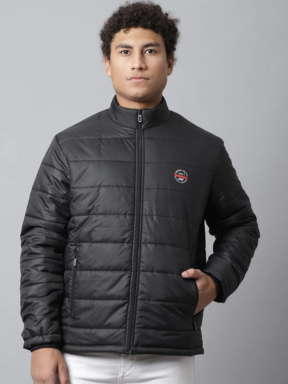 Men Black Windcheater Open Front Jacket