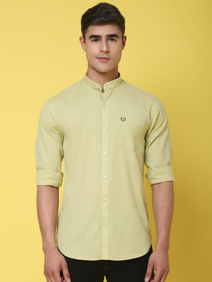 Band Collar Slim Fit Linen Shirt