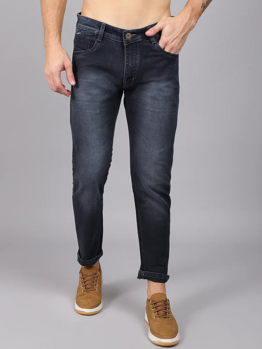 Men Blue Slim Fit Low Distress Heavy Fade Stretchable Jeans