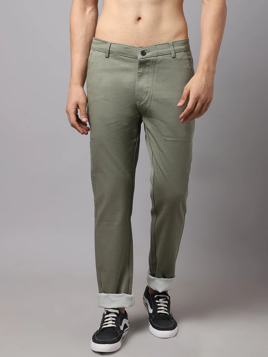 Men Olive Green Slim Fit Chinos Trousers